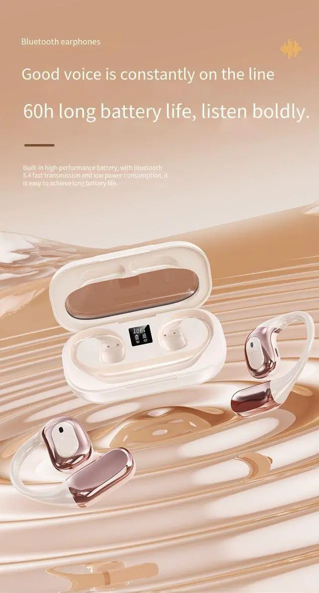 Alt view image 6 of 7 - Bluetooth V5.4 Headphones Open Ear 142 Countries Language Translator with Earhooks Bluetooth Sports Earphones Built-in Mic,60H Playtime Bone Conduction Headphones Earphones for Beige