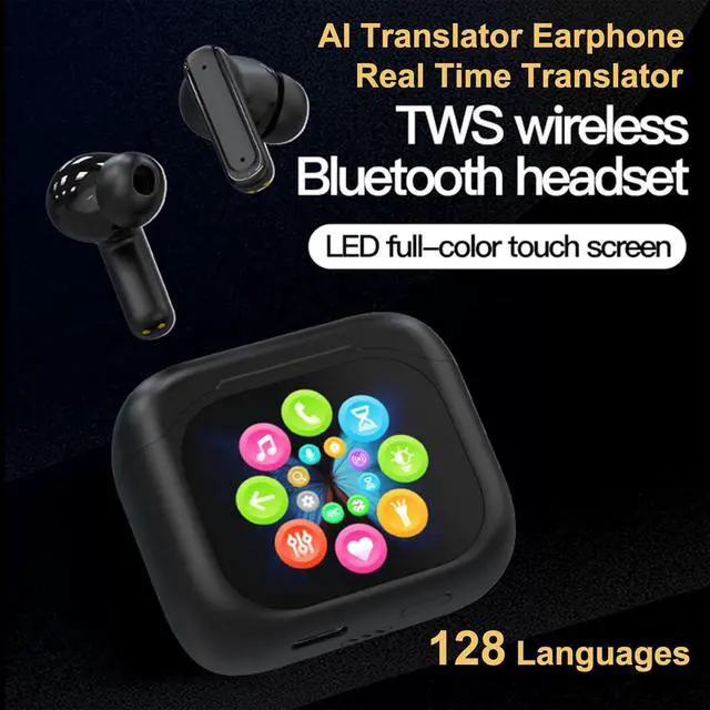 Alt view image 2 of 7 - AI Translating Earbuds, Real Time Language Translator High-Definition Touch Screen Wireless Bluetooth Translation Earbuds, Supports Multilingual for Travel Business Learning (Star Black)