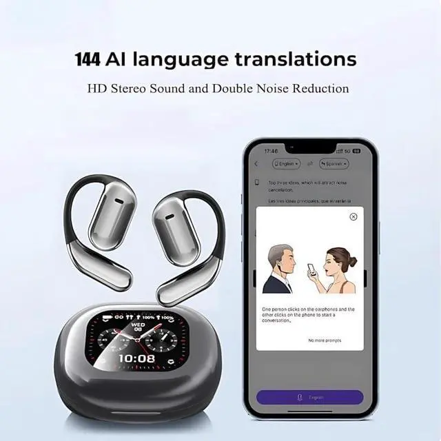 Alt view image 2 of 7 - Vylaras Ai Translator Earbuds, 2025 New Vylaras Translation Earbuds, Vylaras Ai Translation Earbuds, Vylaras 100+ Language Translator Earbuds, Intelligent Touch Screen Ai Earbuds Translate (Silver)