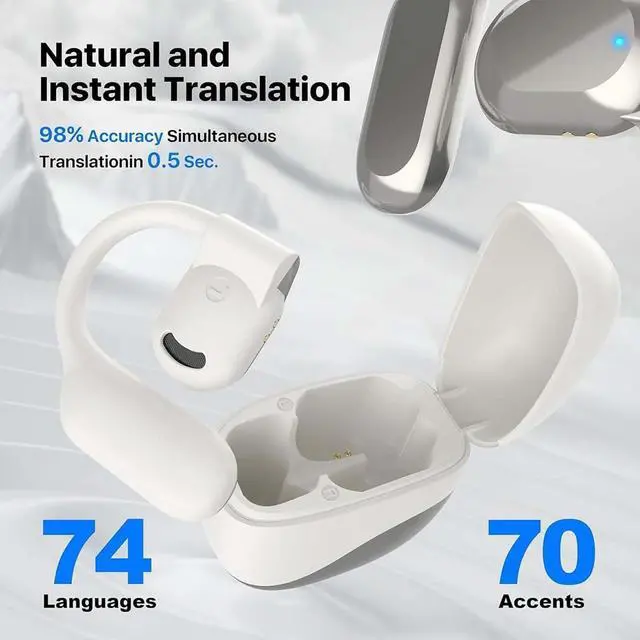 Alt view image 3 of 7 - Ai Translating Ear Buds, Translating Ear Buds Wireless Bluetooth Earbuds, Real Time Language Translator Earbuds Open Ear AI Translation Headphones, 144 Languages Translator Pods for iOS & Android(Beig