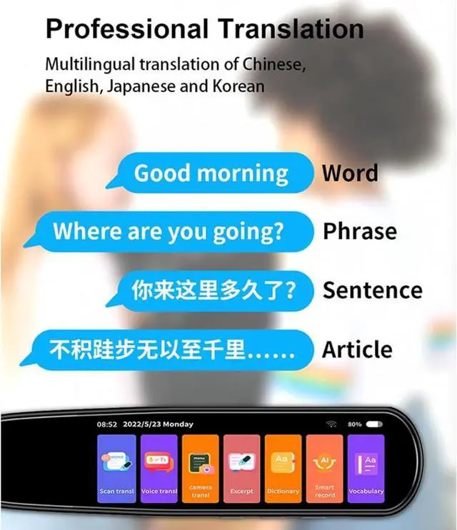 Alt view image 6 of 7 - Language Translation Device 134 Languages Online Voice Translation 60 Photo Translations for Learning Travel (Black)
