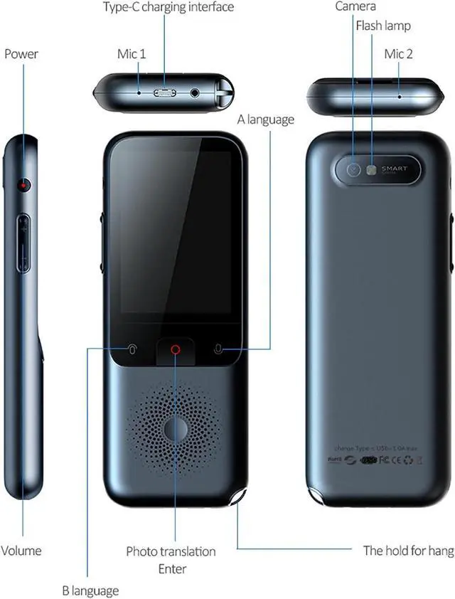 Alt view image 2 of 7 - Portable Language Translator Device - Real Time Voice Translator Device, Multilingual Language Translation Device, Instant Voice Translator Device Two Way, Mobile Scanner Translator happy gift To