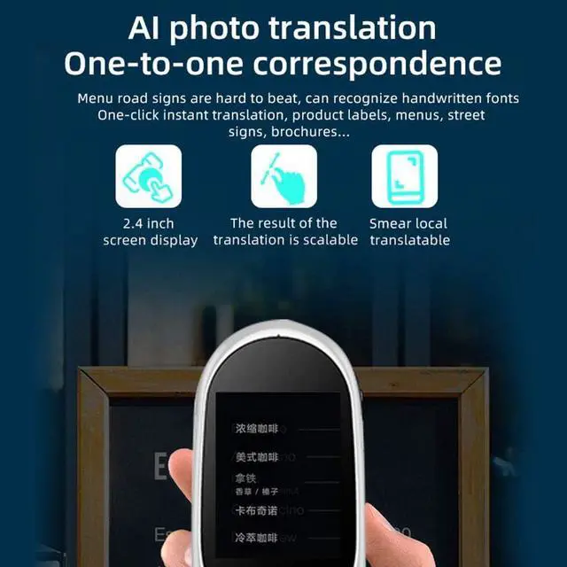 Alt view image 6 of 7 - New Smart Voice Translator Device with Photo Translation, 4 Languages Offline Translation, 106 Languages Instant Two Way Online Translation with 2.4 Inch Touch Screen, Including Dialects,B needed