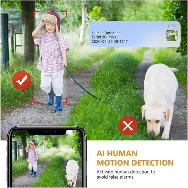Alt view image 2 of 6 - 2C 4MP WiFi Camera Weatherproof IP67 AI Human Detection Outdoor Surveillance IP Camera Wholesale(3.6mm,US Plug_2PCS Bullet 2C 4MP)