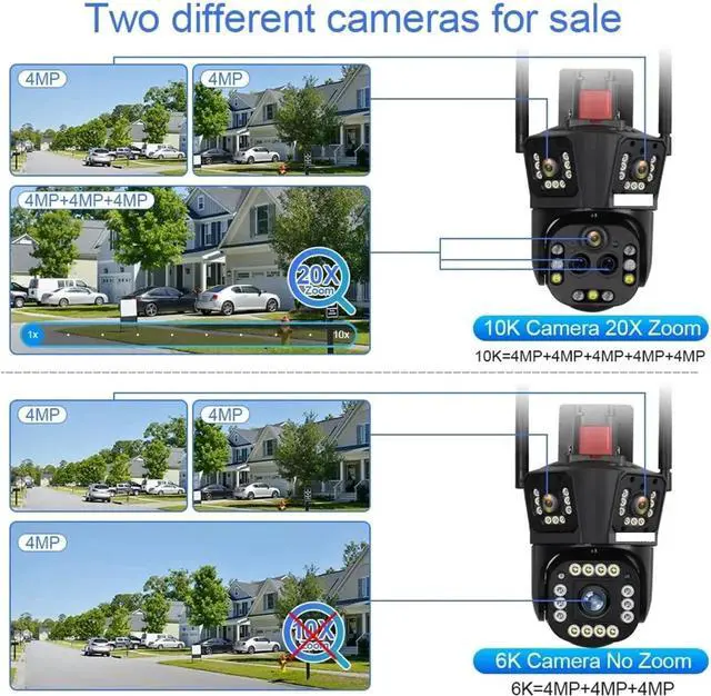 Alt view image 3 of 7 - 10K 20MP WiFi IP Camera Outdoor Three Screens Five Lens 20X Zoom 6K PTZ Auto Tracking Waterproof Home Security Cameras(UK Plug,10K 20xZoom No Card)