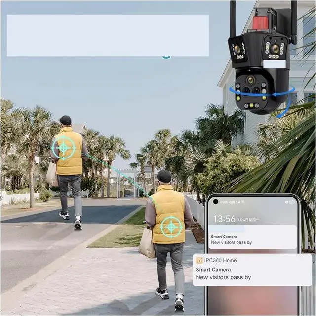 Alt view image 5 of 7 - 10K 20MP WiFi IP Camera Outdoor Three Screens Five Lens 20X Zoom 6K PTZ Auto Tracking Waterproof Home Security Cameras(UK Plug,10K 20xZoom No Card)