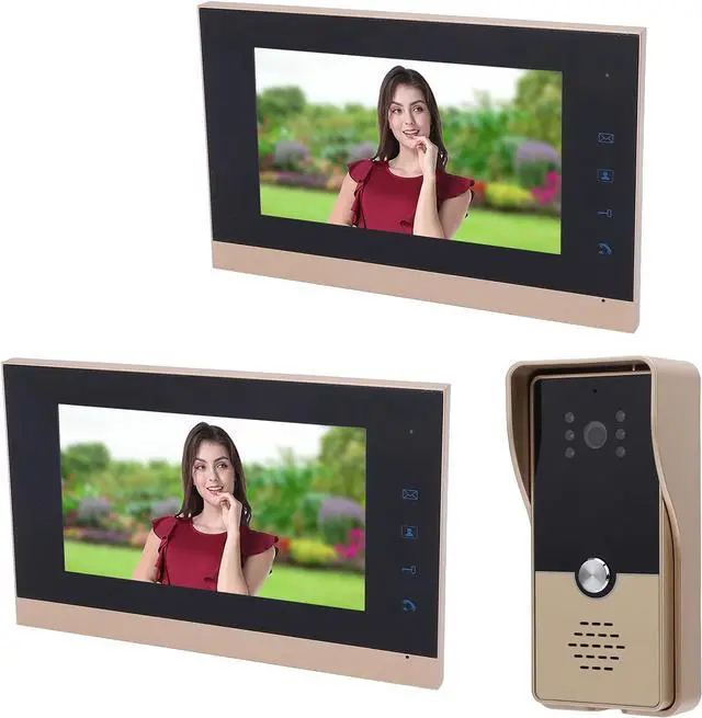 Alt view image 3 of 7 - Pomya Wired Video Intercom System, 6 Infrared Lights ABS Wired Video Door Entry System for Villa (Gold)