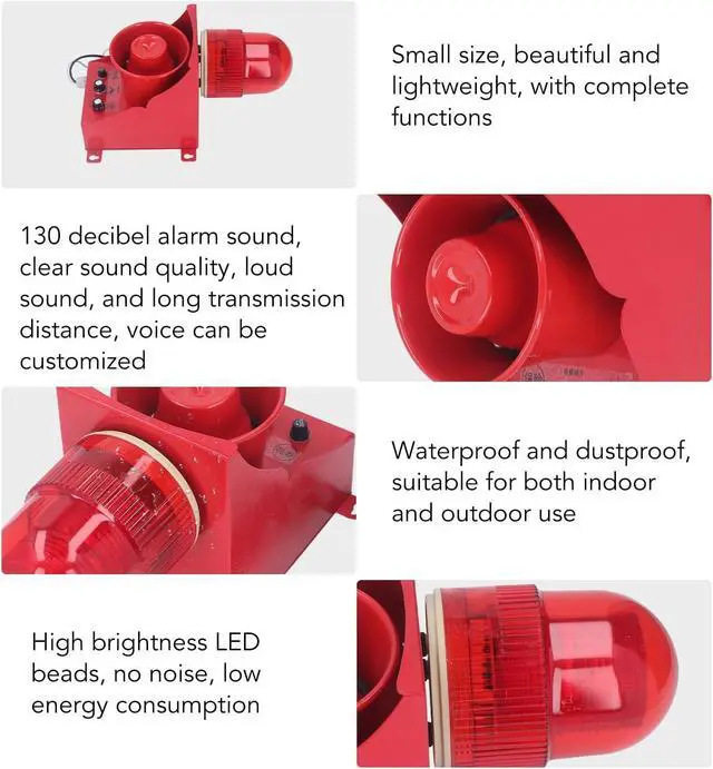 Alt view image 5 of 7 - Industrial Siren Alarm 40W 130dB High Decibel Strong Brightness IP65 Waterproof LED Strobe Horn Alarm, Dc12v
