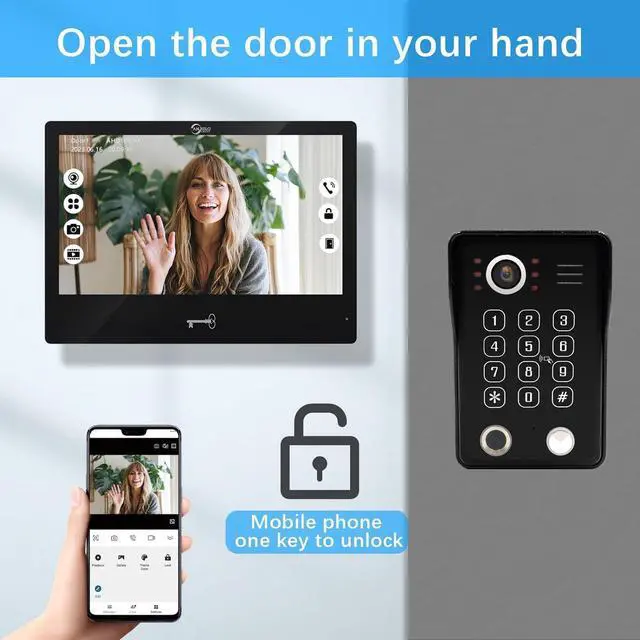 Alt view image 7 of 7 - Wired Video Door Phone Apartment Intercom System,WiFi 10 Inch Touch Screen Monitor with 1080P HD Doorbell Camera,5 in 1 Unlcking,Motion Detecting Tuya for Home Villa,64G (1 black+1 black)