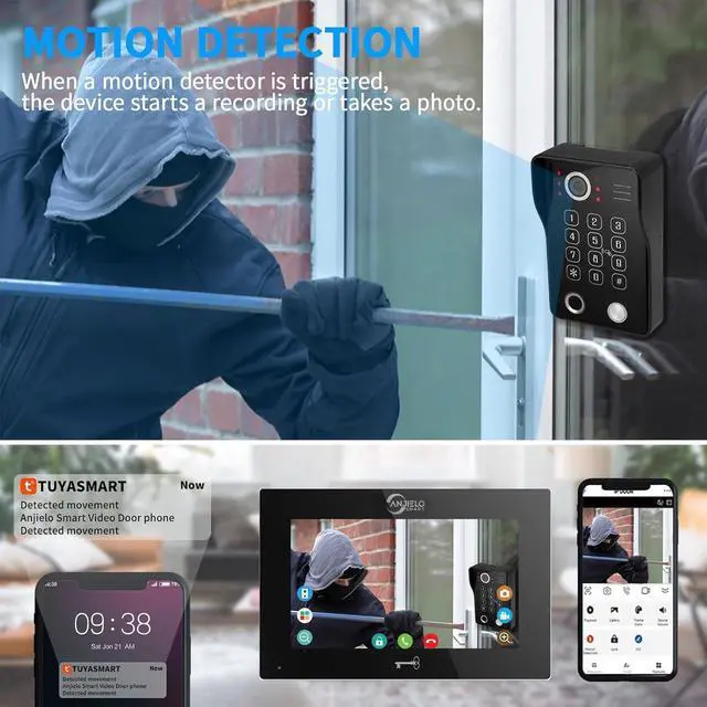 Alt view image 2 of 7 - Wired Video Door Phone Apartment Intercom System,WiFi 10 Inch Touch Screen Monitor with 1080P HD Doorbell Camera,5 in 1 Unlcking,Motion Detecting Tuya for Home Villa,64G (1 black+1 black)