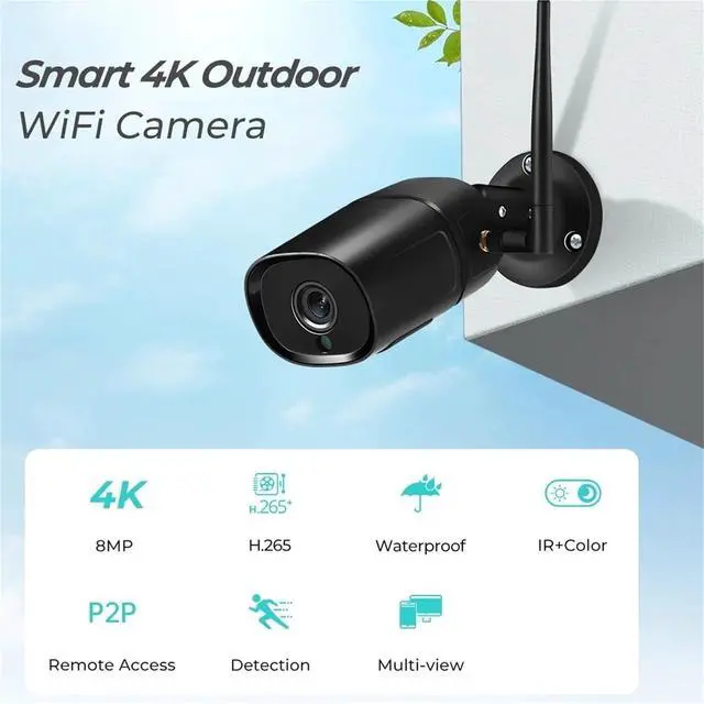 Alt view image 2 of 7 - 5MP HD Outdoor IP Camera 4MP 1080P WiFi Home Security Surveillance Waterproof Wi-Fi Bullet IP Video Camara(US Plug,5MP NO SD Card)