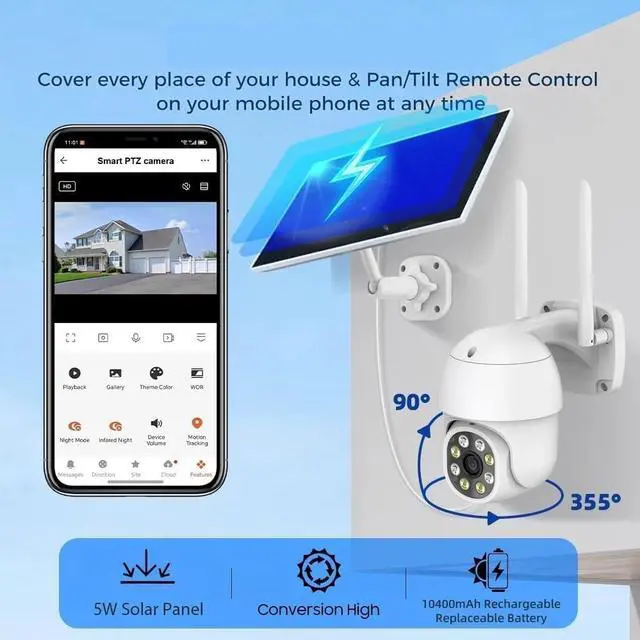 Alt view image 2 of 6 - The 3-megapixel Image can be Powered by WiFi Outdoor Solar Cells, Featuring Motion Detection, Automatic Motion Tracking, and on-site TV Cameras(Solar Cam 128G)