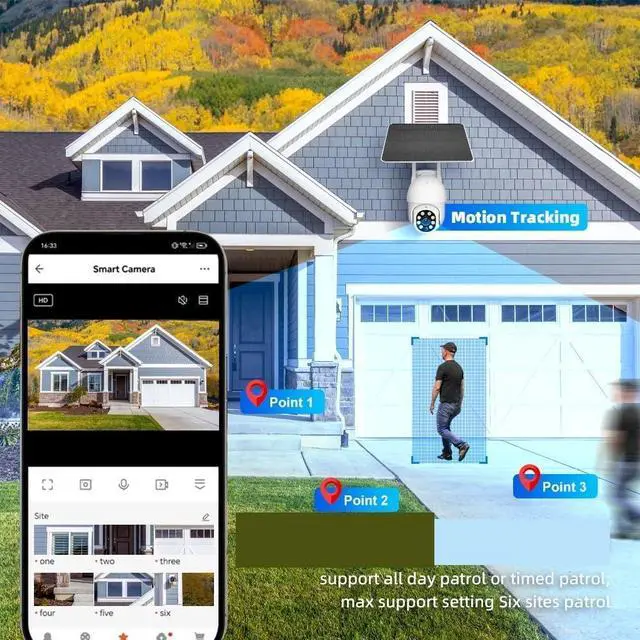 Alt view image 6 of 6 - The 3-megapixel Image can be Powered by WiFi Outdoor Solar Cells, Featuring Motion Detection, Automatic Motion Tracking, and on-site TV Cameras(Solar Cam 128G)