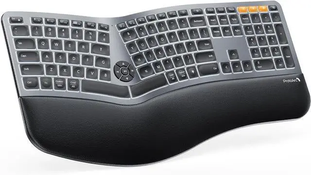 Main image of ProtoArc Backlit Wireless Ergonomic Keyboard, EK01 Plus Full Size Ergo Split Keyboard with Wrist Rest, USB-C Charging, Bluetooth and USB, Natural Typing Compatible with Windows/Mac/Android