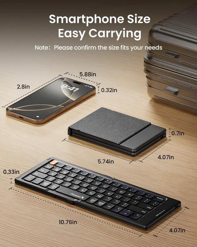 Alt view image 2 of 7 - ProtoArc Foldable Compact Keyboard, XK04 Portable Bluetooth Keyboard with PU Leather Cover, Pocket-Sized Wireless Travel Keyboard for iPad, iPhone, Smartphone, Tablet and LaptopBlack