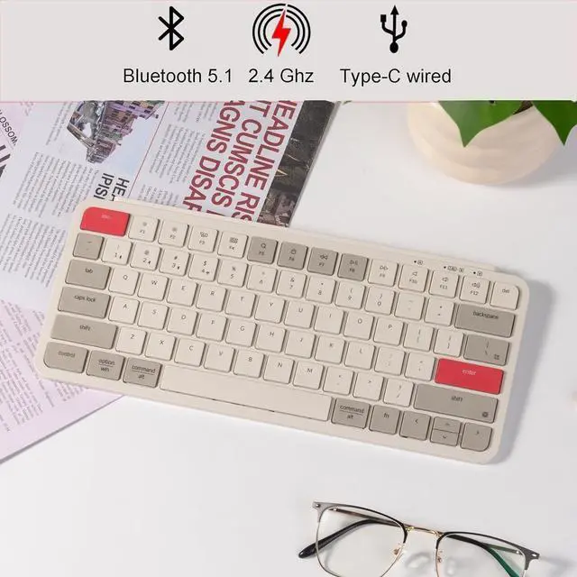 Alt view image 2 of 7 - Keychron B1 Pro Quiet Key Ultra-Slim Wireless Keyboard, ZMK Programmable 75% Layout Bluetooth 5.1/2.4 GHz/Wired with Ultra-Long Battery Life Low Profile for Mac Win Linux System - Vintage Hues