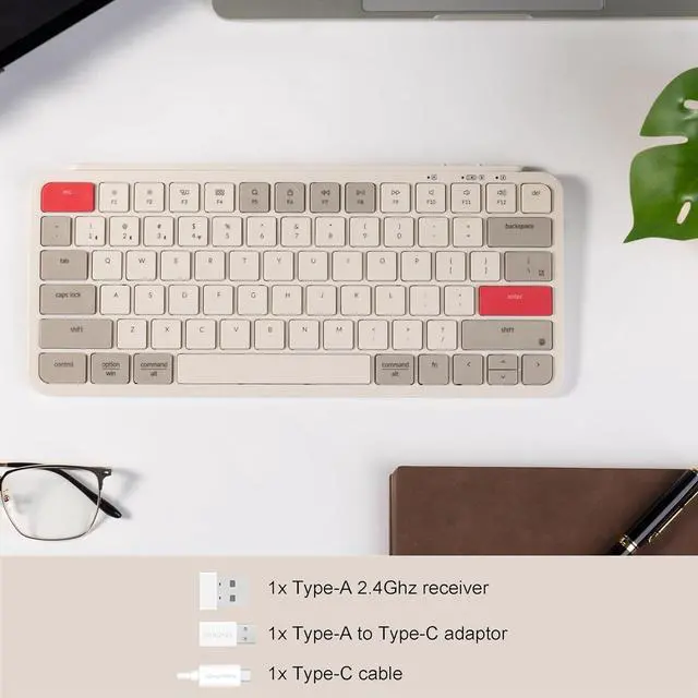 Alt view image 3 of 7 - Keychron B1 Pro Quiet Key Ultra-Slim Wireless Keyboard, ZMK Programmable 75% Layout Bluetooth 5.1/2.4 GHz/Wired with Ultra-Long Battery Life Low Profile for Mac Win Linux System - Vintage Hues