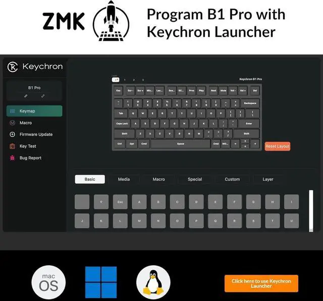 Alt view image 4 of 7 - Keychron B1 Pro Quiet Key Ultra-Slim Wireless Keyboard, ZMK Programmable 75% Layout Bluetooth 5.1/2.4 GHz/Wired with Ultra-Long Battery Life Low Profile for Mac Win Linux System - Vintage Hues