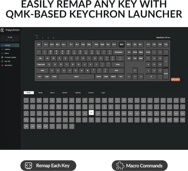 Alt view image 3 of 7 - Keychron V6 Max Wireless Custom Knob Mechanical Keyboard, QMK/VIA Programmable Full Size Bluetooth 5.1/2.4 GHz/Wired RGB with Hot-swappable Gateron Jupiter Brown Switch Compatible with Mac Windows
