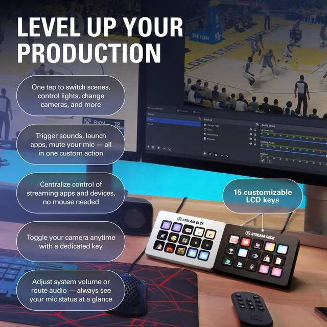 Alt view image 3 of 7 - Elgato Stream Deck MK.2 White  Studio Controller, 15 Macro Keys, Trigger Actions in apps and Software Like OBS, Twitch, YouTube and More, Works with Mac and PC, 15 Keys (MK.2) White