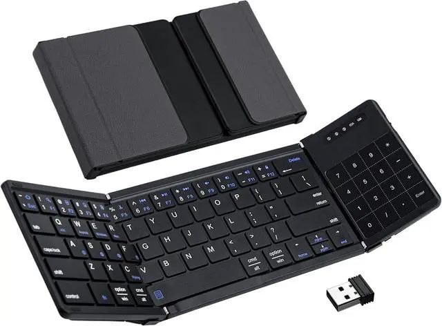 Main image of Mcbazel PU Leather Foldable Wireless Keyboard with Number Touchpad and 2.4G Receiver for Tablet/Mobile Phone/PC-Black