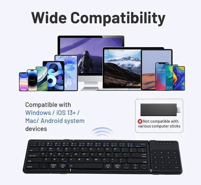 Alt view image 2 of 7 - Mcbazel PU Leather Foldable Wireless Keyboard with Number Touchpad and 2.4G Receiver for Tablet/Mobile Phone/PC-Black