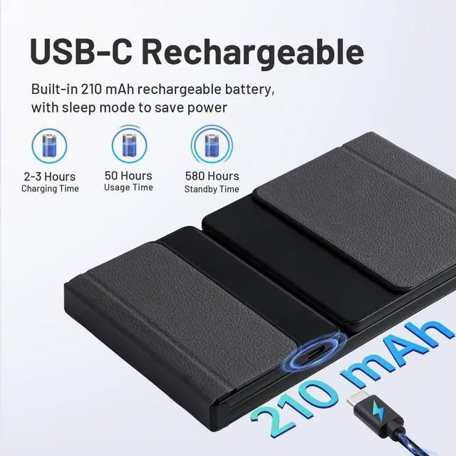 Alt view image 5 of 7 - Mcbazel PU Leather Foldable Wireless Keyboard with Number Touchpad and 2.4G Receiver for Tablet/Mobile Phone/PC-Black