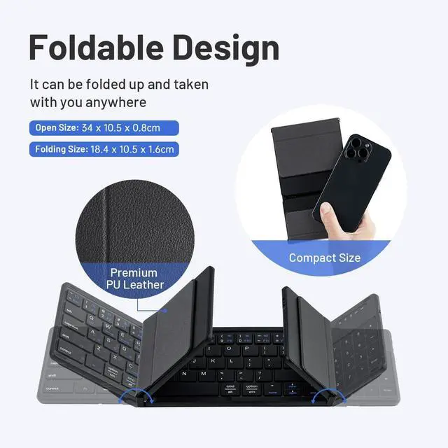 Alt view image 6 of 7 - Mcbazel PU Leather Foldable Wireless Keyboard with Number Touchpad and 2.4G Receiver for Tablet/Mobile Phone/PC-Black
