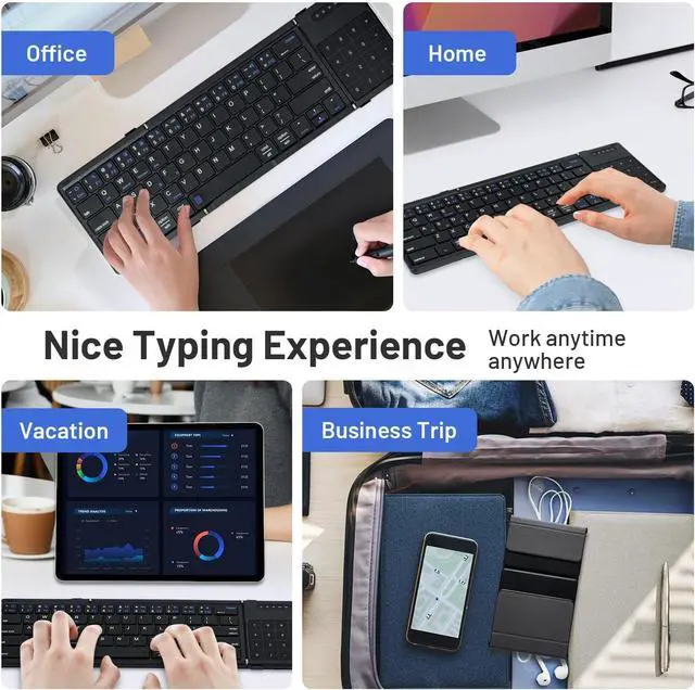 Alt view image 7 of 7 - Mcbazel PU Leather Foldable Wireless Keyboard with Number Touchpad and 2.4G Receiver for Tablet/Mobile Phone/PC-Black