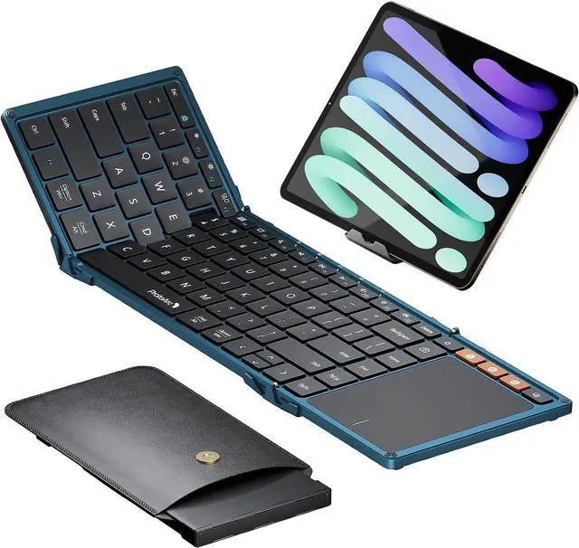 Main image of ProtoArc Foldable Bluetooth Keyboard with Touchpad, XK01 TP Portable Folding Keyboard for Travel, Full Size Keys, Large Trackpad Bluetooth Keyboard for iPad Laptop PC Tablets - Blue