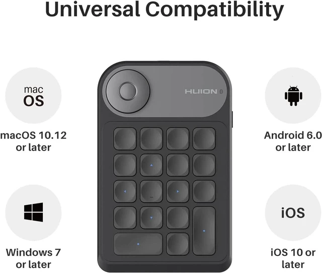 Alt view image 6 of 7 - HUION Keydial Mini Bluetooth Programmable Keypad with Dial | 5 Keys Anti-ghosting, 18 Customized Keys, Wireless Shortcut Keyboard, For Drawing Tablet, PC, MacBook, Laptops
