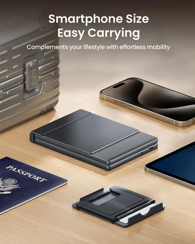 Alt view image 2 of 7 - ProtoArc Foldable Compact Keyboard, XK04 Portable Bluetooth Keyboard with PU Leather Cover, Pocket-Sized Wireless Travel Keyboard for iPad iPhone Smartphone Tablet Laptop (Gray)