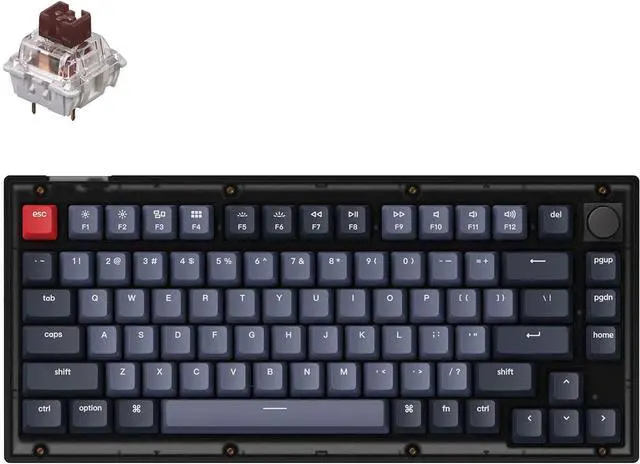 Main image of Keychron V1 Hot-swappable Custom Mechanical Keyboard, 75% Layout Knob QMK/VIA Programmable RGB Backlight, Type-C Wired with Keychorn K Pro Brown Switch for Mac Windows - Frosted Black (Translucent)