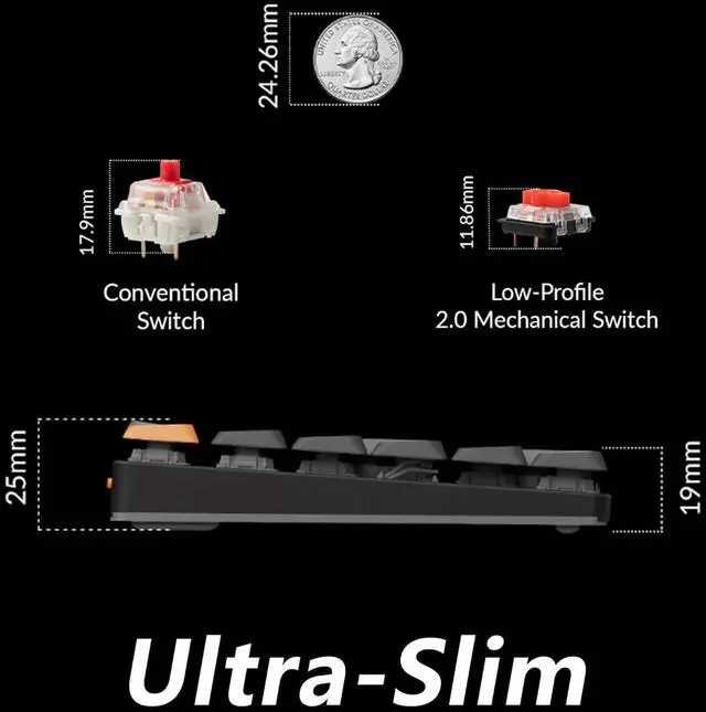 Alt view image 4 of 7 - Keychron K5 QMK Ultra-Slim Wireless Bluetooth/Wired Mechanical Keyboard, White LED Backlight, Keychron Low-Profle 2.0 Mechanical Brown Switch for Mac/Windows/Linux(Version 2)