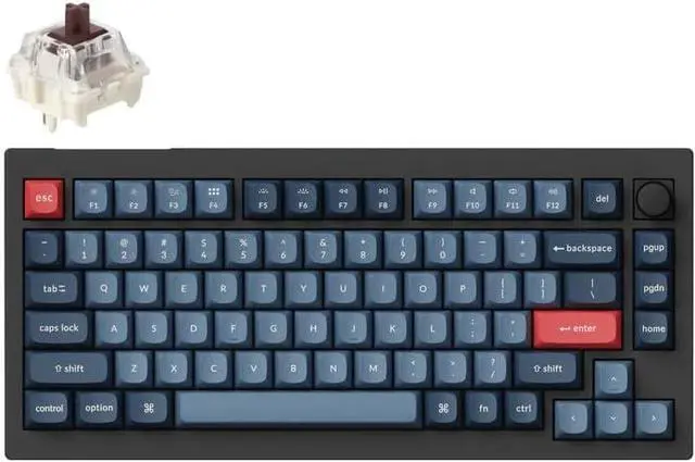 Main image of Keychron V1 Max Wireless Custom Mechanical Keyboard, QMK/VIA Programmable 75% Layout Bluetooth 5.1/2.4 GHz/Wired RGB with Hot-swappable Gateron Jupiter Brown Switch Compatible with Mac Windows Linux