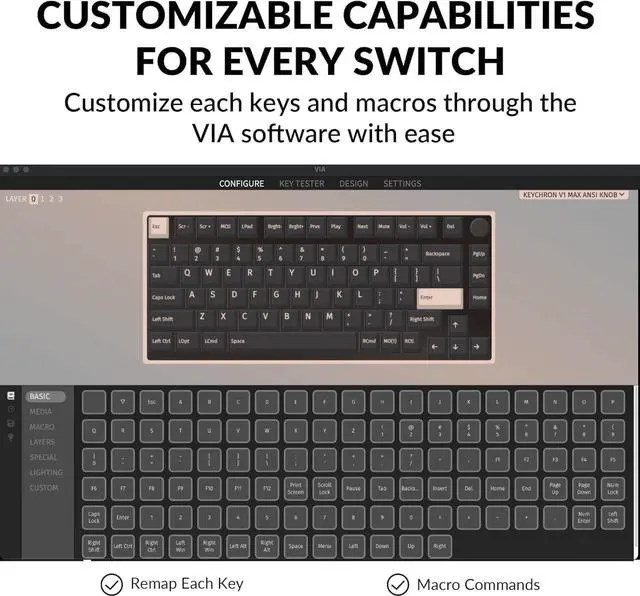 Alt view image 2 of 7 - Keychron V1 Max Wireless Custom Mechanical Keyboard, QMK/VIA Programmable 75% Layout Bluetooth 5.1/2.4 GHz/Wired RGB with Hot-swappable Gateron Jupiter Red Switch Compatible with Mac Windows Linux