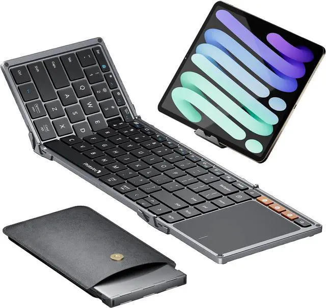 Main image of ProtoArc Foldable Bluetooth Keyboard with Touchpad, XK01 TP Portable Folding Keyboard for Travel, Full Size Keys, Large Trackpad Bluetooth Keyboard for iPad Laptop PC Tablets - Black Gray