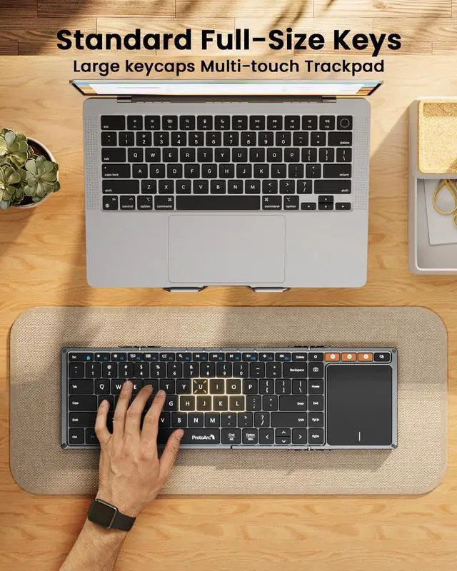 Alt view image 5 of 7 - ProtoArc Foldable Bluetooth Keyboard with Touchpad, XK01 TP Portable Folding Keyboard for Travel, Full Size Keys, Large Trackpad Bluetooth Keyboard for iPad Laptop PC Tablets - Black Gray