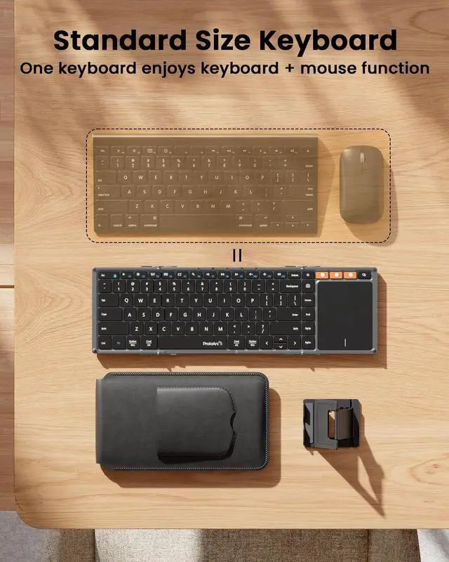 Alt view image 7 of 7 - ProtoArc Foldable Bluetooth Keyboard with Touchpad, XK01 TP Portable Folding Keyboard for Travel, Full Size Keys, Large Trackpad Bluetooth Keyboard for iPad Laptop PC Tablets - Black Gray