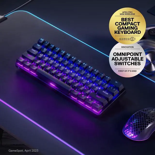 Alt view image 2 of 7 - SteelSeries Apex Pro Mini Wireless HyperMagnetic Gaming Keyboard - World's Fastest Keyboard Compact 60% Form Factor - Adjustable Actuation - RGB  PBT Keycaps- Bluetooth  2.4GHz - USB-C