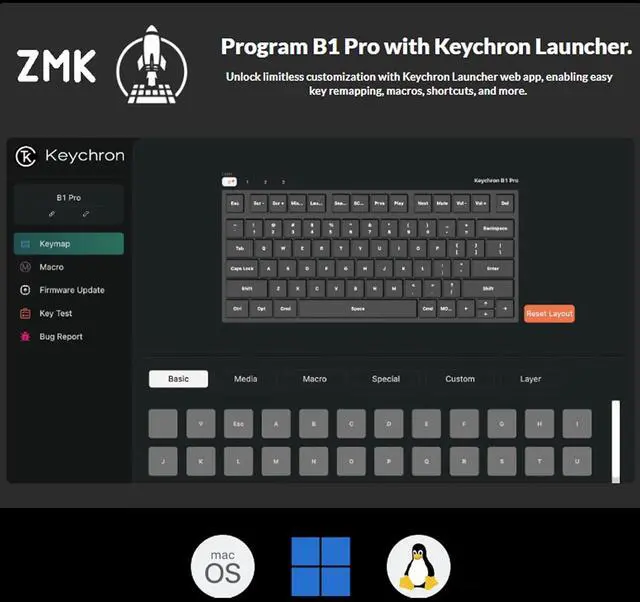 Alt view image 2 of 7 - Keychron B1 Pro Quiet Key Ultra-Slim Wireless Keyboard, ZMK Programmable 75% Layout Bluetooth 5.1/2.4 GHz/Wired with Ultra-Long Battery Life Low Profile for Mac Win Linux System - Ivory White