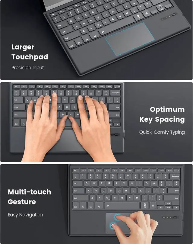 Alt view image 4 of 7 - MoKo Type Cover for Microsoft Surface Pro 7 Plus/7/6/5/4/3, Ultra-Slim Wireless Bluetooth Keyboard With Trackpad, 7-Color LED Backlit, Built-in Rechargeable Battery, Gray
