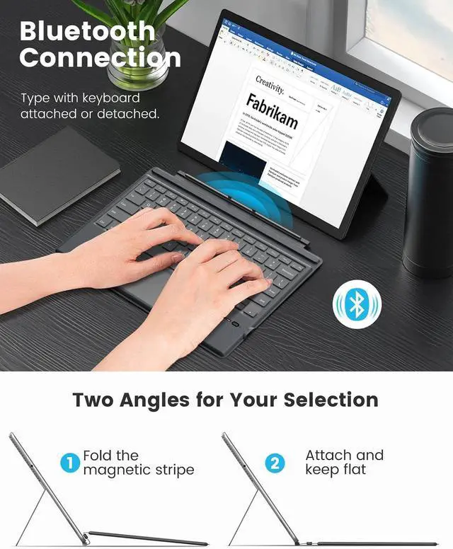 Alt view image 5 of 7 - MoKo Type Cover for Microsoft Surface Pro 7 Plus/7/6/5/4/3, Ultra-Slim Wireless Bluetooth Keyboard With Trackpad, 7-Color LED Backlit, Built-in Rechargeable Battery, Gray