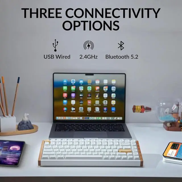 Alt view image 2 of 7 - Keychron K2 HE Custom Mechanical Gaming Keyboard, RGB Backlight Aluminum Frames with Hot-Swappable Hall Effect Gateron Double-Rail Magnetic Nebula Switch, 2.4 GHz/Bluetooth/Wired - Shell White