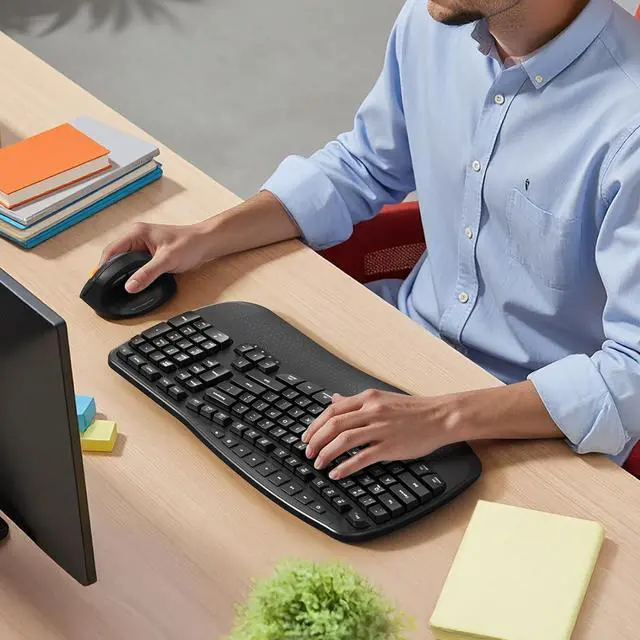 Alt view image 7 of 7 - MEETION Ergonomic Keyboard Wireless, Wave Keys Wrist Rest Natural Typing Keyboard, 2.4G Cordless USB A and USB C Adapter, Wireless Computer Keyboard Compatible with Windows/Mac/PC/Laptop, Black