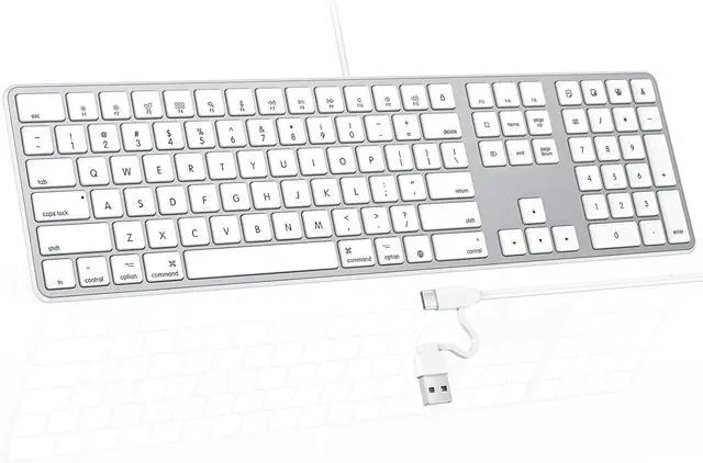 Main image of OMOTON Full-Size Wired Keyboard for Mac, Slim Dual Interface (USB and Type-C) Numeric Keypad for MacBook Pro/Air, iMac, iMac Pro, Mac mini/Pro Laptop, Silver