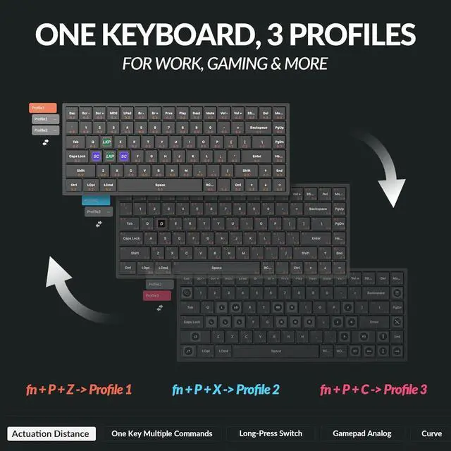 Alt view image 4 of 7 - Keychron K2 HE Custom Mechanical Gaming Keyboard, RGB Backlight Aluminum Frames with Hot-Swappable Hall Effect Gateron Double-Rail Magnetic Nebula Switch, 2.4 GHz/Bluetooth/Wired - Carbon Black
