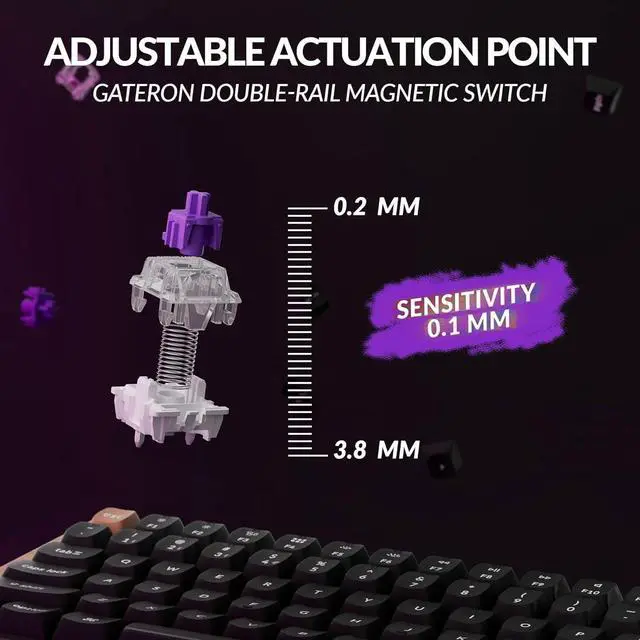 Alt view image 6 of 7 - Keychron K2 HE Custom Mechanical Gaming Keyboard, RGB Backlight Aluminum Frames with Hot-Swappable Hall Effect Gateron Double-Rail Magnetic Nebula Switch, 2.4 GHz/Bluetooth/Wired - Carbon Black