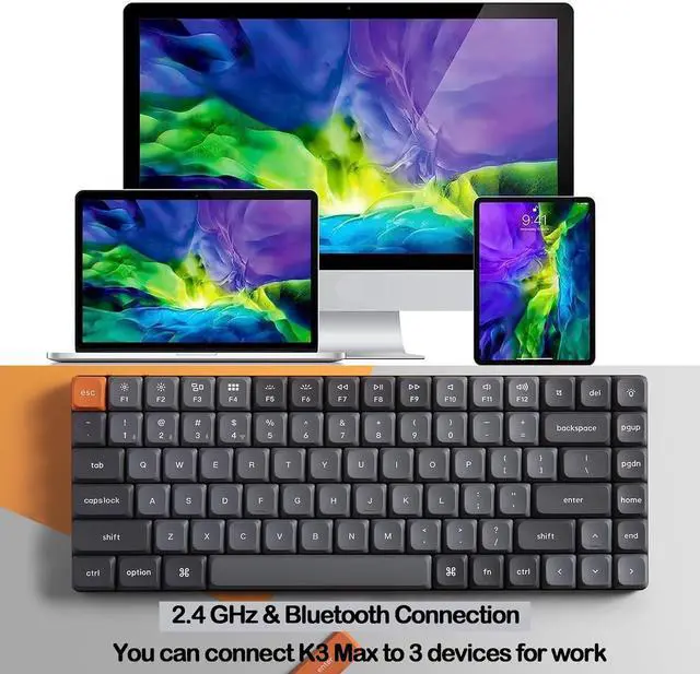 Alt view image 2 of 7 - Keychron K3 Max Ultra-slim Wireless Mechanical Keyboard, QMK/VIA Programmable Bluetooth 5.1/2.4 GHz/Wired with White Backlight Low Profile Gateron Mechanical Brown Switch Compatible with Mac Win Linux