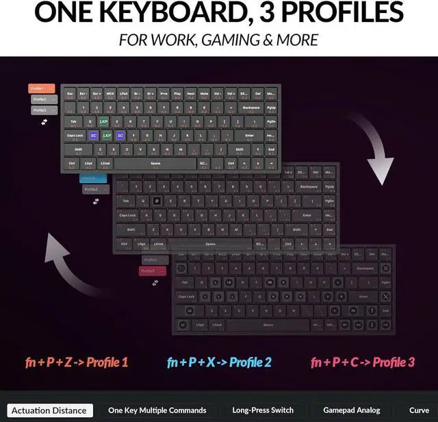 Alt view image 3 of 7 - Keychron K2 HE Custom Mechanical Gaming Keyboard, RGB Backlight Aluminum Frames with Hot-Swappable Hall Effect Gateron Double-Rail Magnetic Nebula Switch, 2.4 GHz/Bluetooth/Wired - Shell White